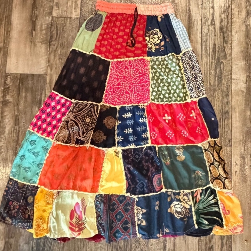 Kantha Patchwork Skirt, One of a kind, Fits like a Small - Picture 3 of 16